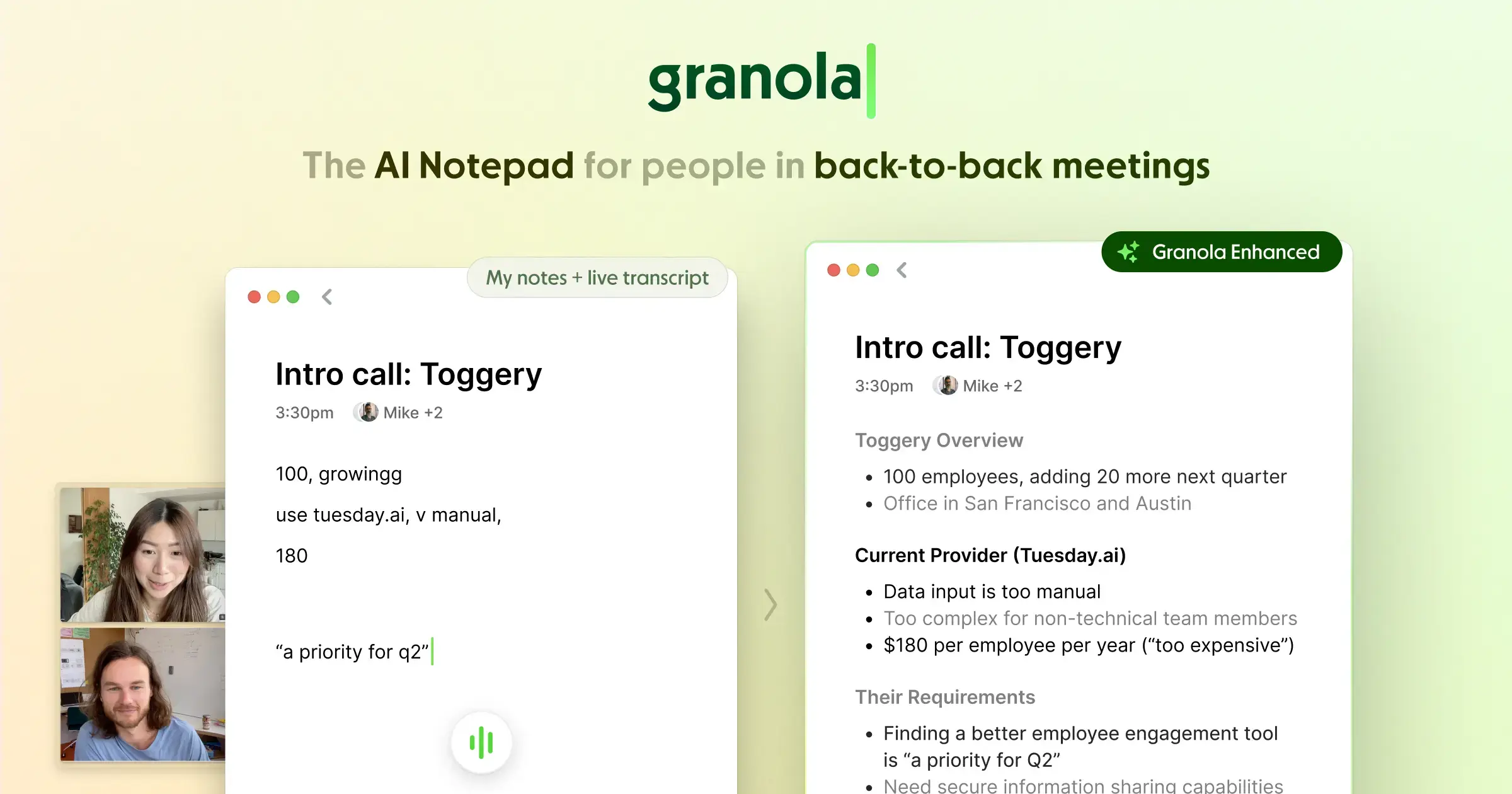 Интерфейс приложения Granola