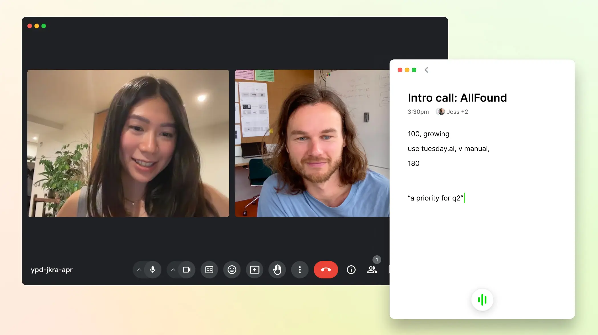 Транскрипция встречи в Granola в реальном времени