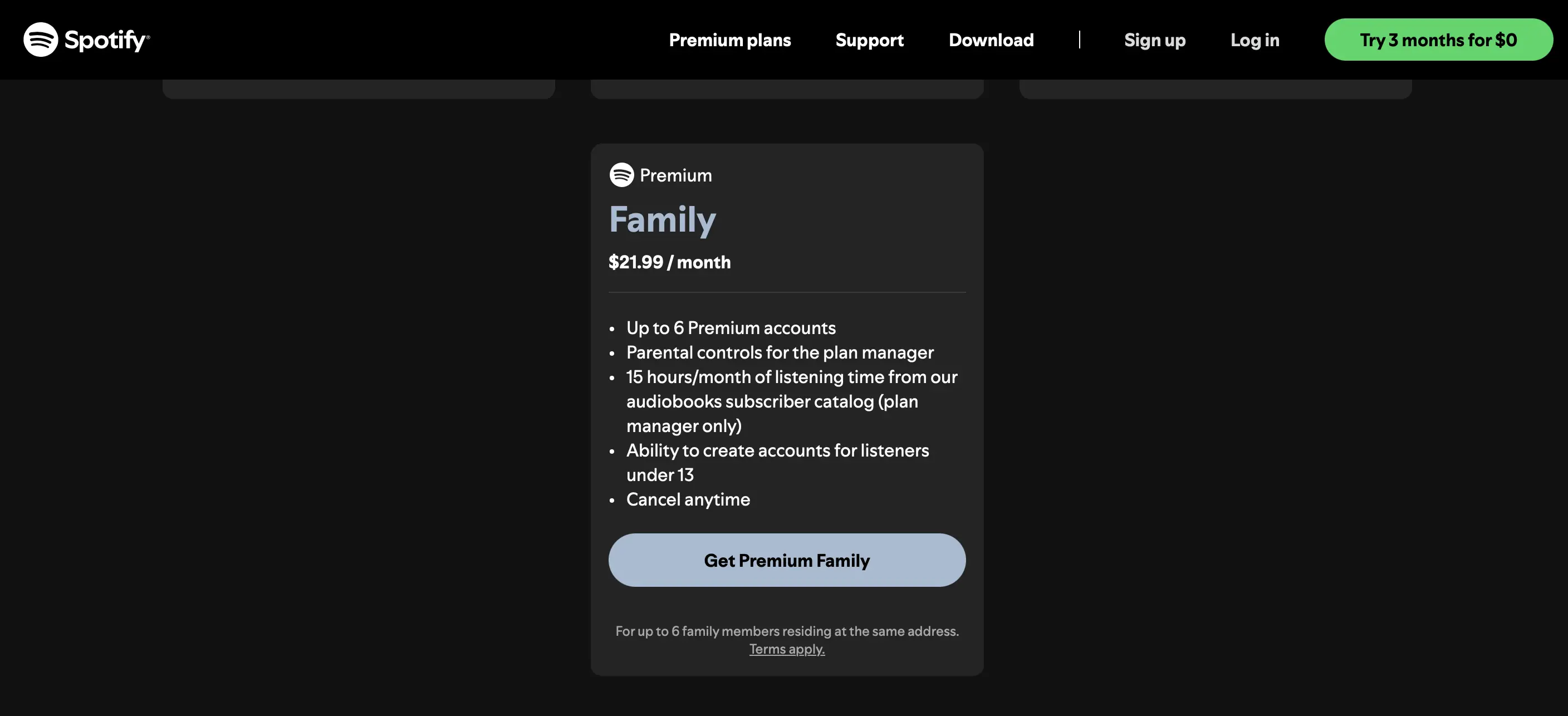 Тарифный план Spotify Premium Family: до шести аккаунтов на один адрес