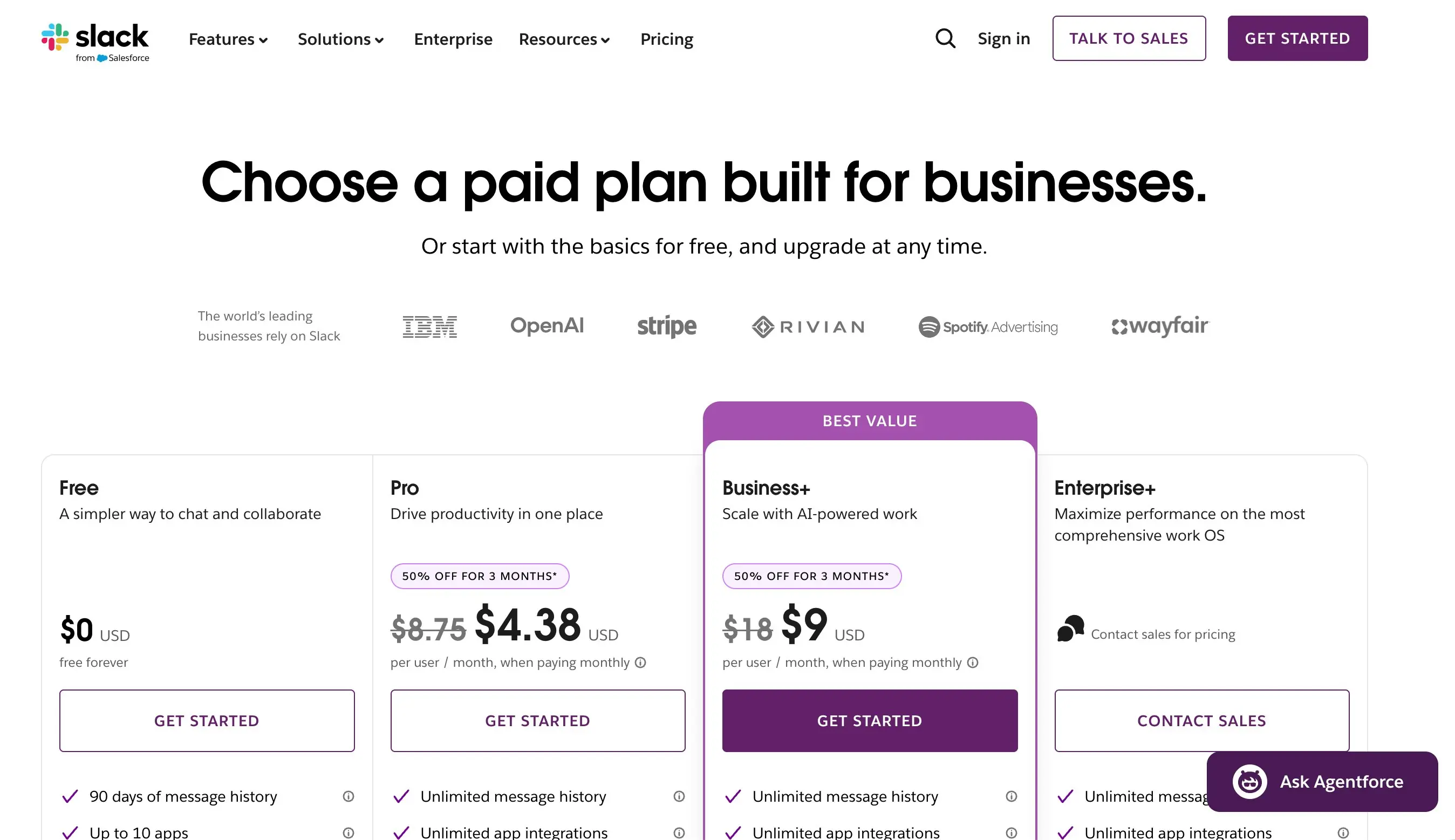 Тарифные планы Slack