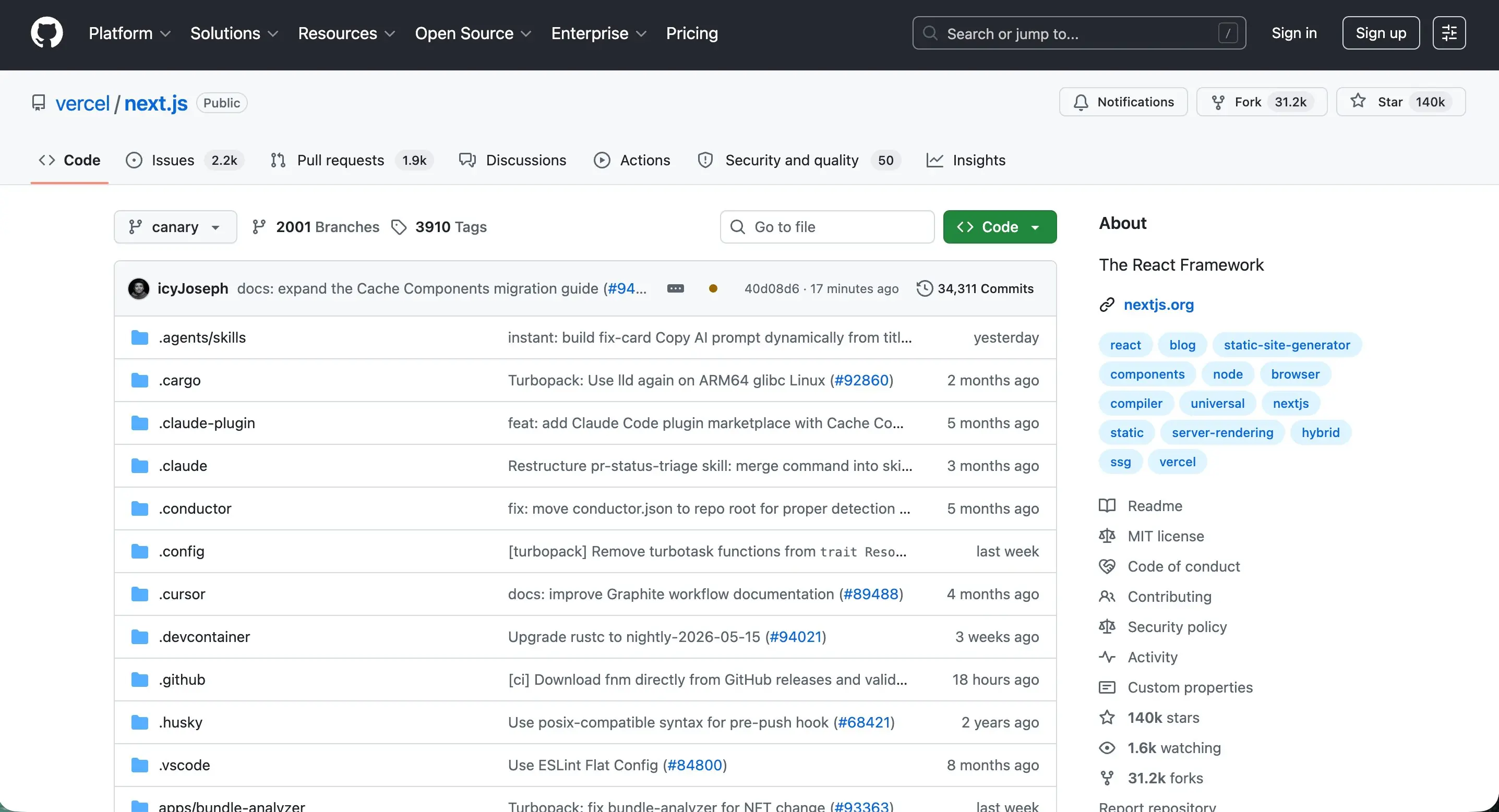 Репозиторий Next.js на GitHub
